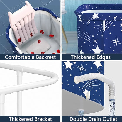 47In Large Portable Folding Bathtub, Hot & Cold Soaking Bath Tub, Starry Blue()