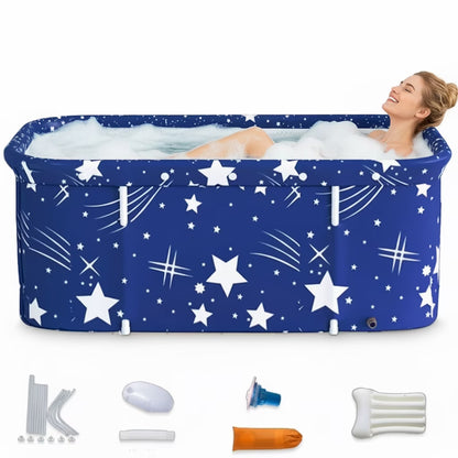 47In Large Portable Folding Bathtub, Hot & Cold Soaking Bath Tub, Starry Blue()