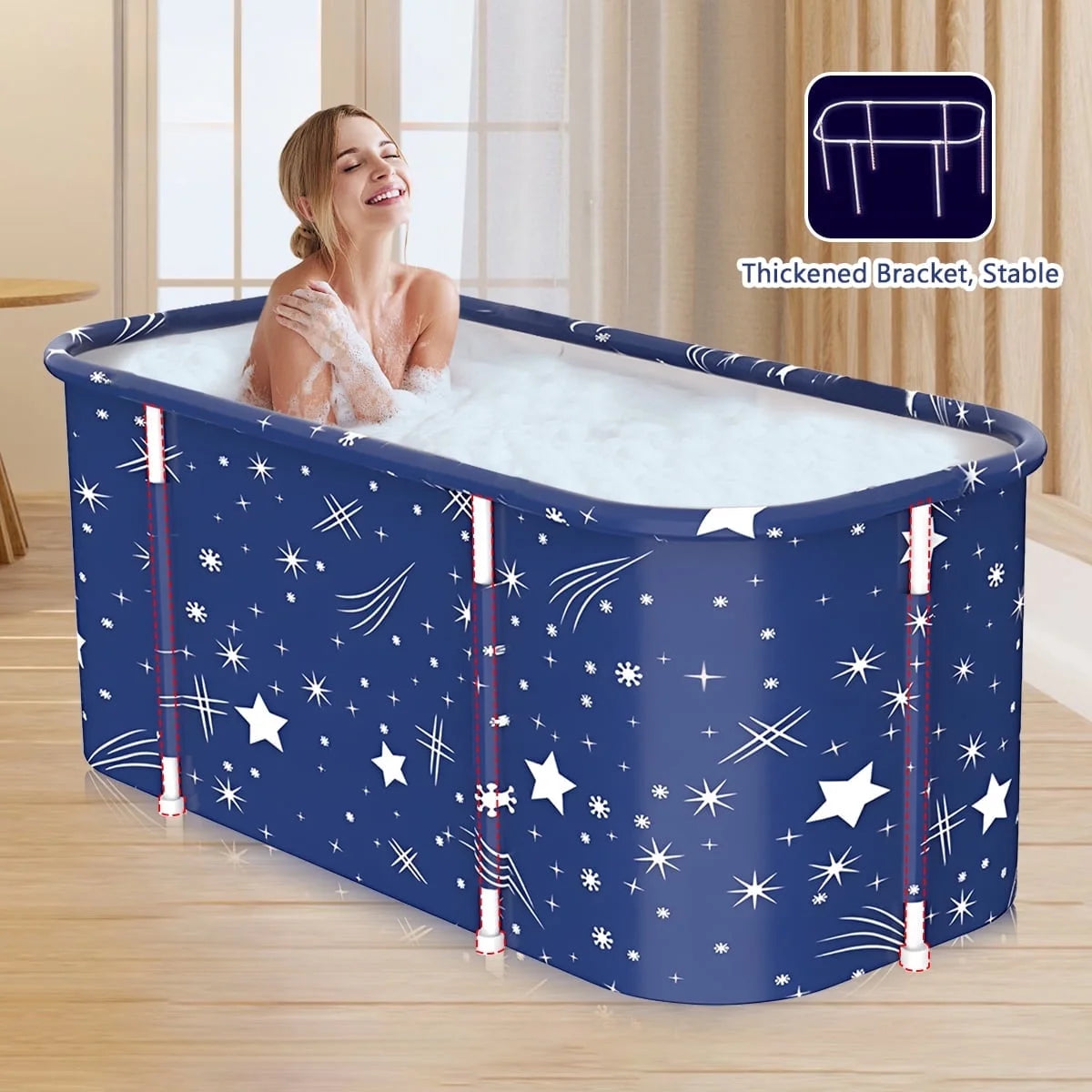 47In Large Portable Folding Bathtub, Hot & Cold Soaking Bath Tub, Starry Blue()