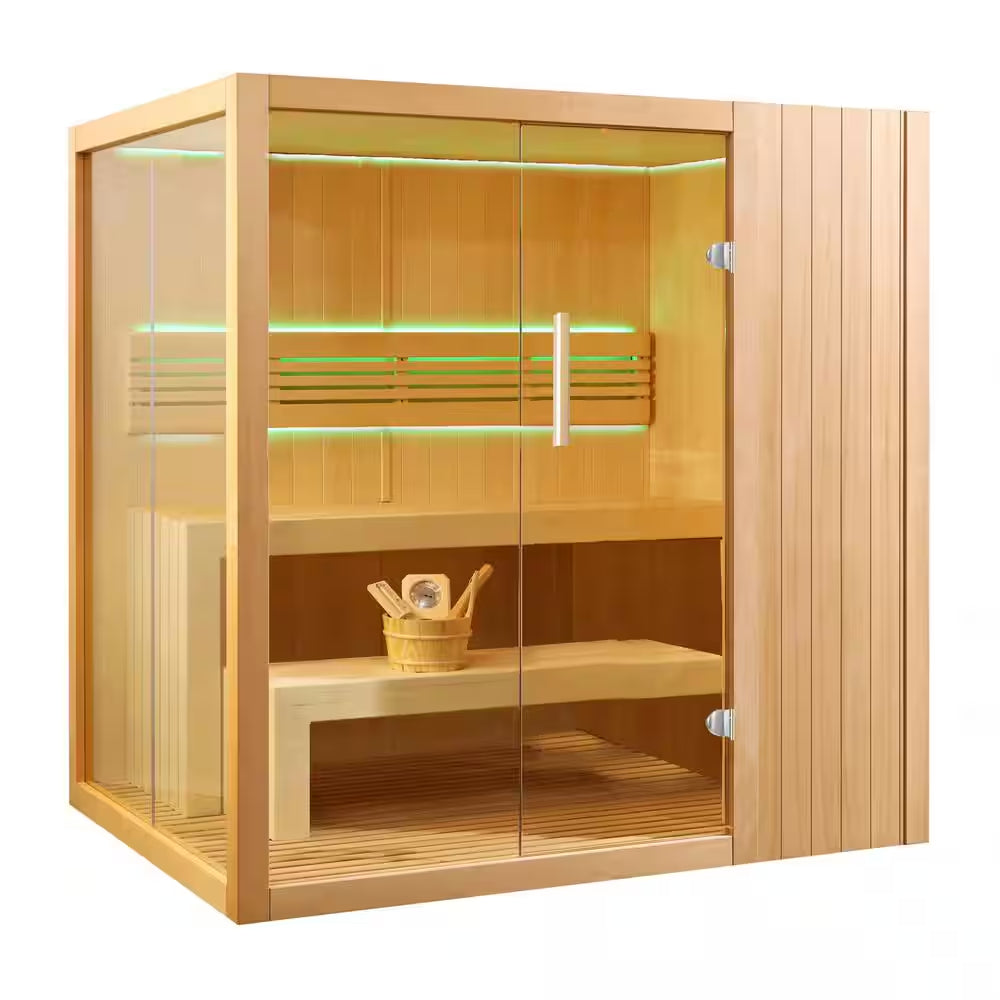 Canadian Hemlock Indoor Wet/Dry 4-Person Electric Sauna with LED Lights and 4.5Kw ETL Certified Heater