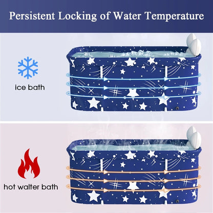 47In Large Portable Folding Bathtub, Hot & Cold Soaking Bath Tub, Starry Blue()